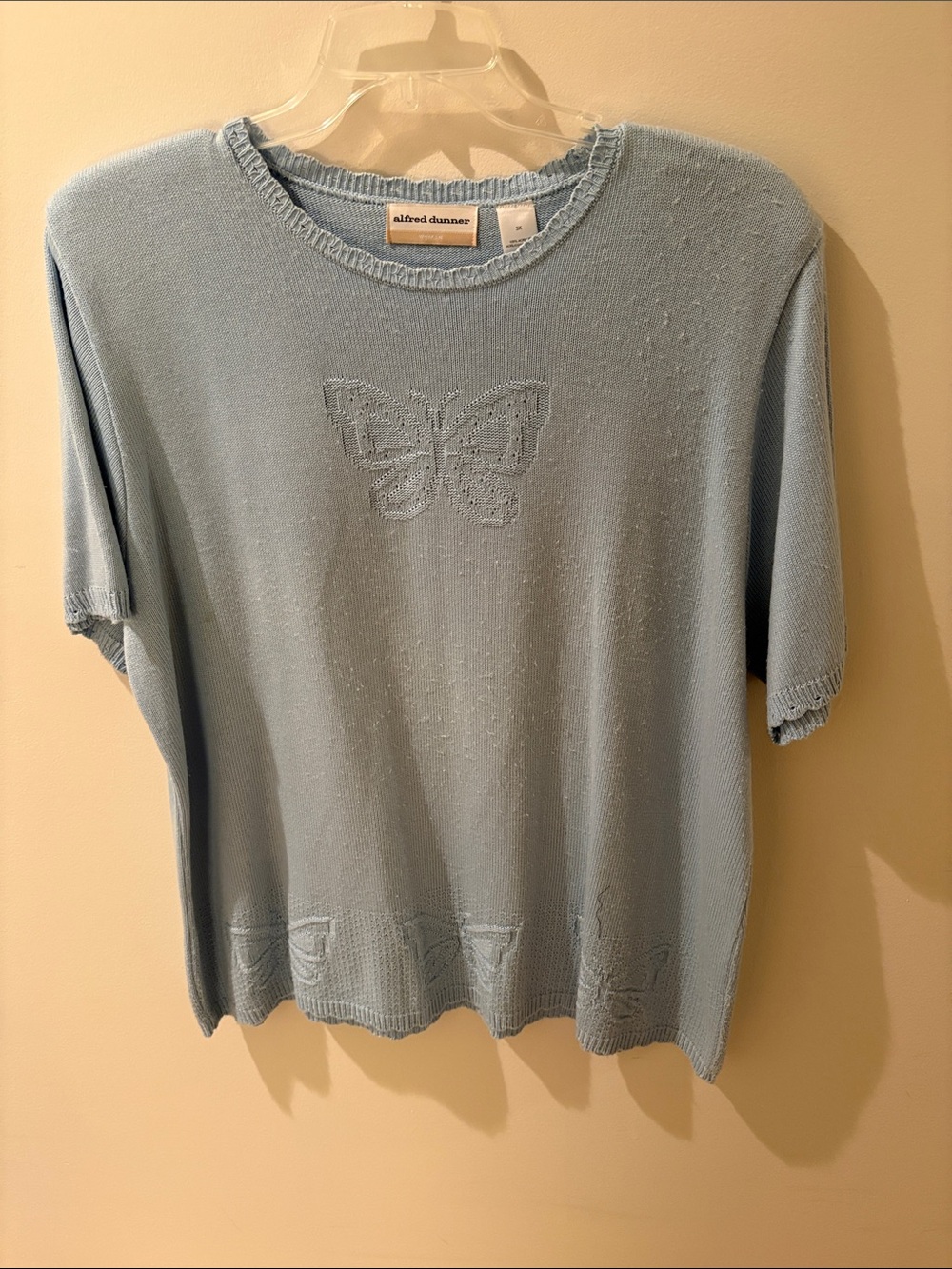 Alfred Dunner Powder Blue Short-Sleeve Butterfly Knit Top